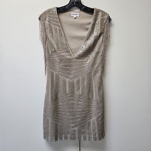 DEEP V! Superdown Golden Taupe Sequin Mini Dress